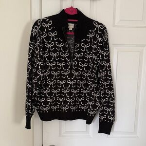 Anthropologie Maeve Black and White Bow Pattern Sweater